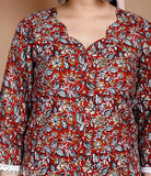 Elegant cotton kurti and dupatta set with long sleeves, V-neck