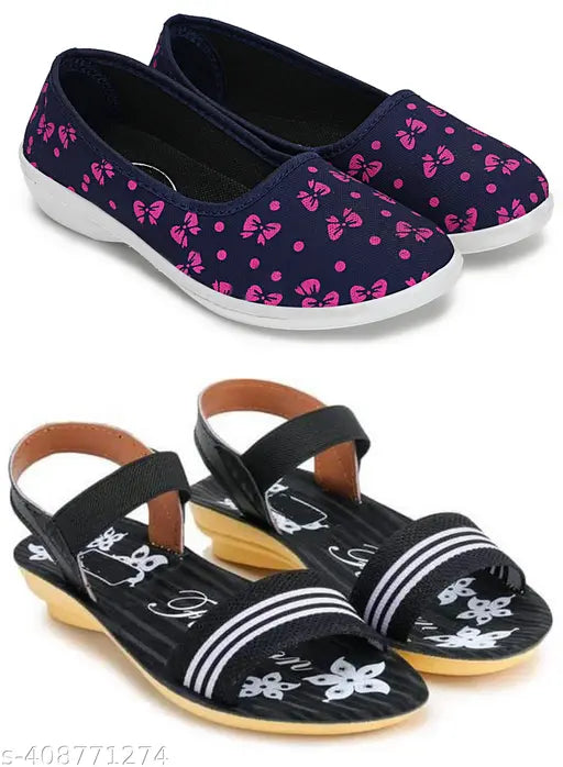 Fur bellies and sandals pack of 2 - printed ballerinas for women & girls, India-sized IND-6, IND-7, IND-8