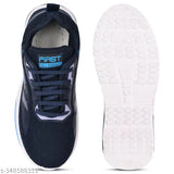 Blue lace-up running shoes with a blue shoelace