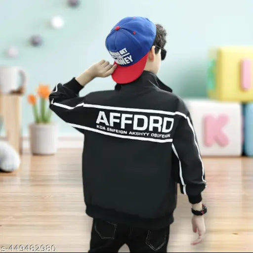 Boys stylish print jacket, polyester, long sleeves, printed pattern. Comfortable kids' winter wear (India)