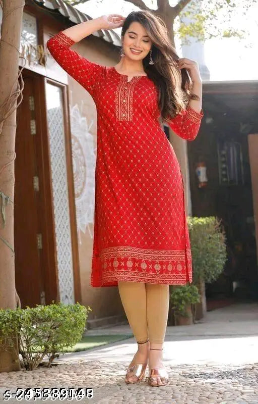 Rayon three-quarter sleeve printed kurta, vibrant combo for daily wear, India