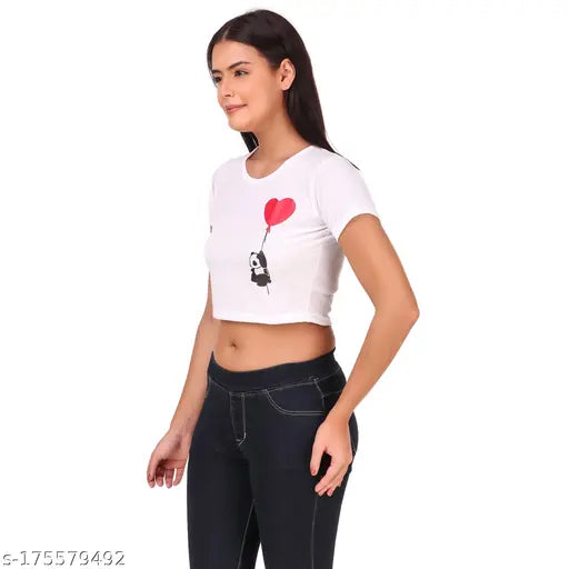 White cotton blend round neck t-shirt with flying pigeon print, women's fashion essential for everyday style