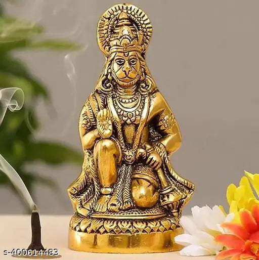 Multicolor brass Hanuman Ji statue, intricate detailing, home decor showpiece (16cm)