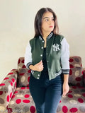 Dark green zipper jacket for girls, full sleeve solid design