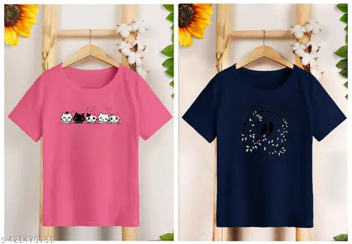 Cotton blend printed half-sleeve combo T-shirt for women, available in S, M, L, XL. Made in India