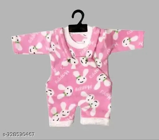 Pink wool rabbit onesie, printed net pattern, suitable for 0-3 months infants, Indian handcraft