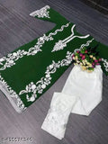Embroidered georgette kurta and crepe palazzos set for women, single size available, Indian-made fashion