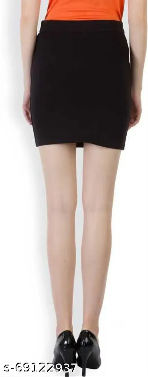 Women's cotton black skirt, solid net twill lycra, available in multiple sizes from 26 to 36 inches