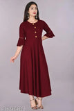 Rayon three-quarter sleeve women's kurti in solid color, high-quality Indian handcrafted