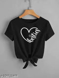 Black Heart Attech printed Lycra short-sleeve top, featuring the popular "Besties" design. S - Bust 32", Len 18"; M - Bust 34", Len 19"; L - Bust 36", Len 20"; XL - Bust 38", Len 21". Made in India