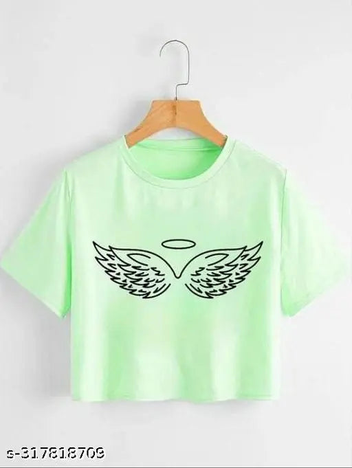 Stylish printed cotton blend crop top, short sleeves for women & girls, vibrant fashion statement