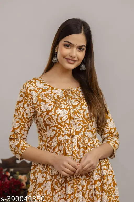 Long floral print kameez with anarkali style