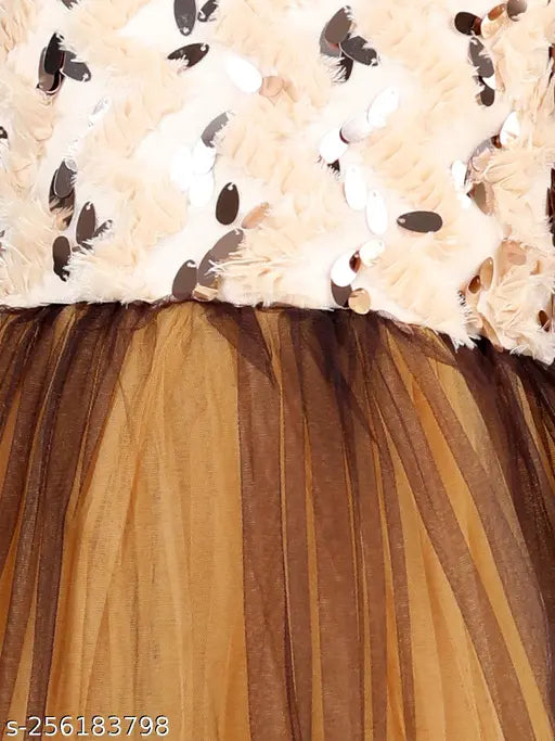 Brown hi-low net dress, toy balloon print for kids' parties, age 2-3 years