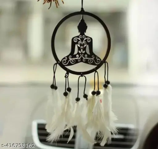 Handmade feather dreamcatcher with Shiva and Lord Buddha, positive vibe car hanging emblem for home or car decor from India