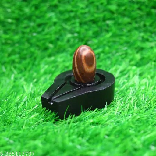 Small marble Narmadeshwar Shivling, 4cm tall with Narmada stone yoni base - ideal for home pooja
