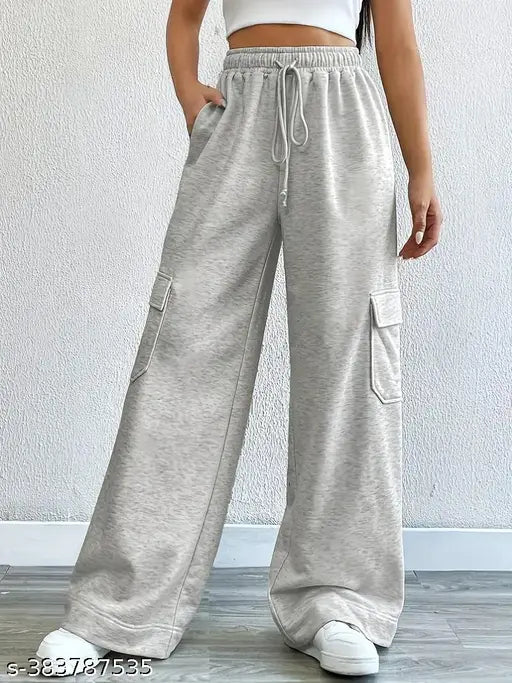 Grey cotton trouser pant for women with 6 pockets
