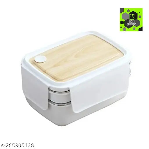 2 Layer Insulated Lunch Box Stainless Steel Wooden Style lid