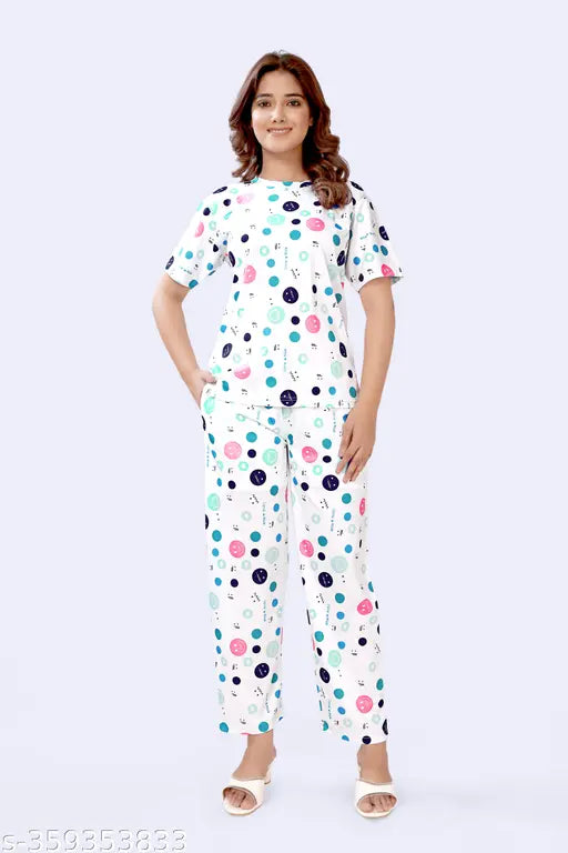 Printed polycotton night suit combo, suitable for all women with super fabrics, wrinkle-free, no iron required