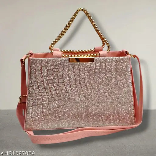 Cross body sling bag, pink sequin material, adjustable strap
