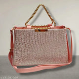Cross body sling bag, pink sequin material, adjustable strap