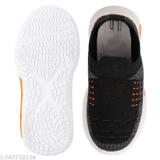 Black, breathable, synthetic rotational sole slip-on children's shoes