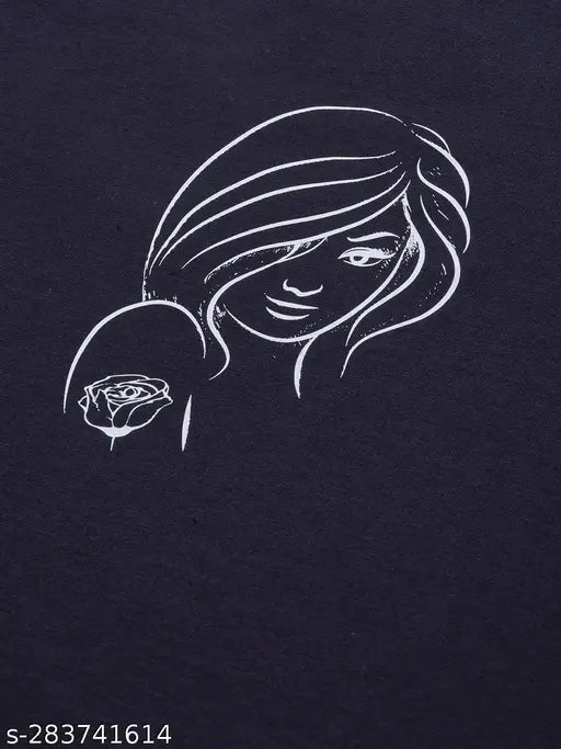 Women's black printed pure cotton t-shirt, short sleeves, graphic design, XS (34in bust, 17in length)