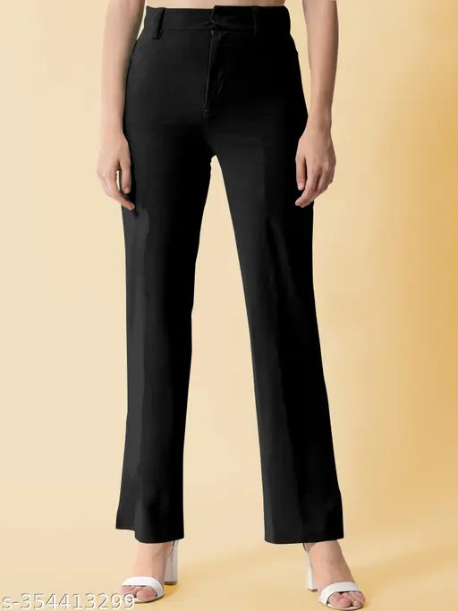 Black high waist trousers, chic womens fashion, long length, wide leg
