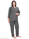 Green Cotswool Woolen Winter Pajama Set for Women - Long sleeves, collared neck, checked pattern. Hand wash only, long-lasting quality from NACNO