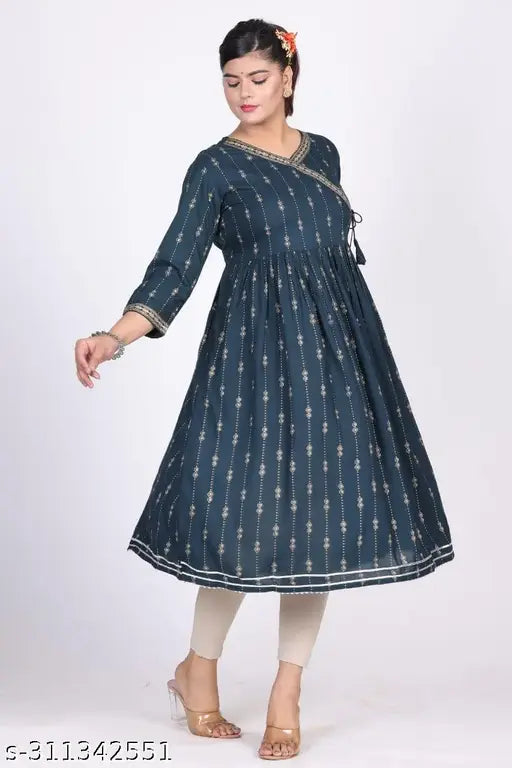 Viscose rayon printed combo gown, ANAR-K three-quarter sleeve, India origin
