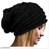 Black wool cap, unlined, style with ruffled trim