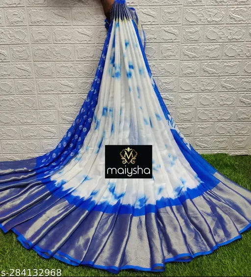Soft Brasso Moss Chiffon Shibori Print Saree with Contrast Blouse, premium quality Indian summer wear