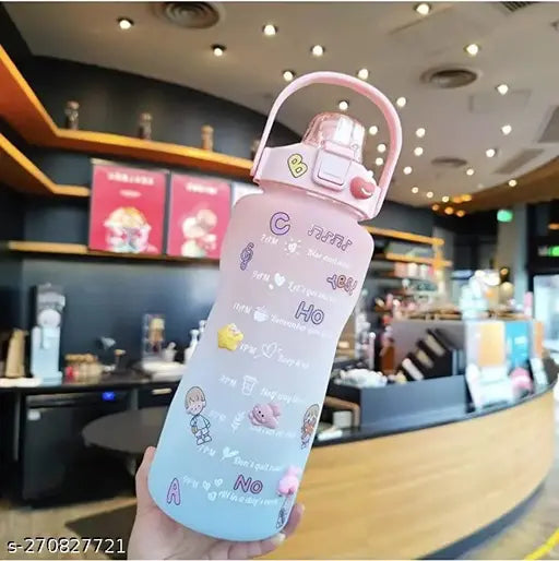 Multicolor KAVID sipper water bottle, 2L capacity with time marker, fitness-friendly, BPA free, leak proof, and dust resistant