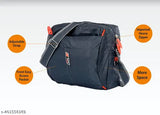 Unisex sling bag, cross body, multipurpose hand bag, slim, office, cash, business collection, travel. Black with red straps and pockets. Front pocket with zip closure. Imported from India