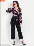 Georgette printed western jumpsuit, long sleeves, XS-XXXL sizes, Indian origin