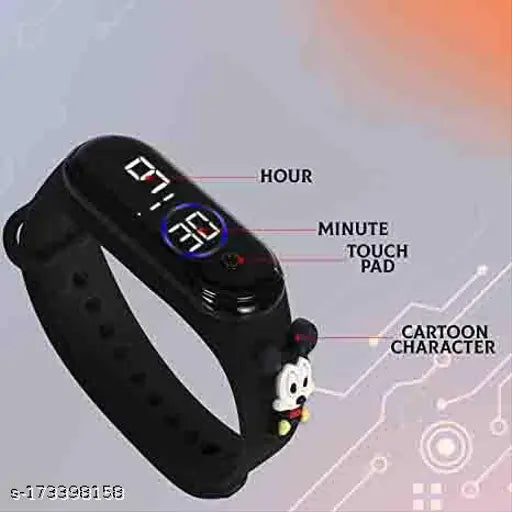 Digital Dial Smart Watch with LED Display, Kids Wristwatch with Cartoon Characters, Touch Sensitive Screens, Black and Blue Color Scheme