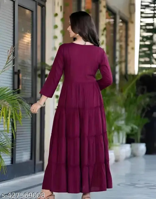 Rayon three-quarter sleeve vintage wine Tyre Priyaank, solid color women's top from India