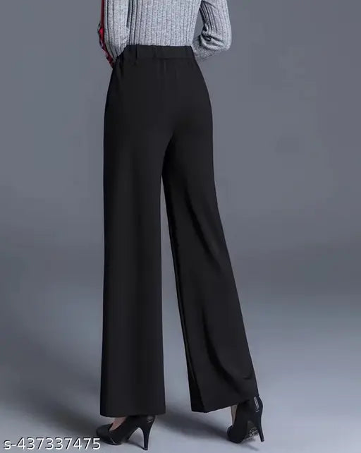 Black high-waisted trousers with zip closure and wide leg, casual pants women's fashion