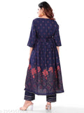 Rayon Nyra Cut Kurti and Pants with printed foil detail, three-quarter sleeves, side pockets, V-neckline, and calf-length design for women, made in India