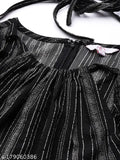 Black and white striped crepe jumpsuit for women, three-quarter sleeves, round neck, size S (Bust: 34in, Waist: 28in, Hip: 38in)