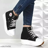 TERFILL Kids Girls Canvas Black Stylish Look Casual Sneakers Boot - Indian-made, lightweight, breathable, lace-up sneaker for kids, offering comfort and support for active play