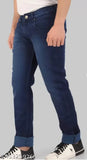 Denim jeans with rolled cuffs and a cuff detail, featuring faded wash areas