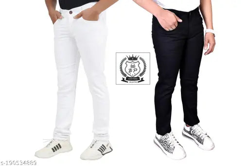 Denim jeans for men (pack of 2), solid-colored, size options 28, 30, 32, 34, 36, Indian-made