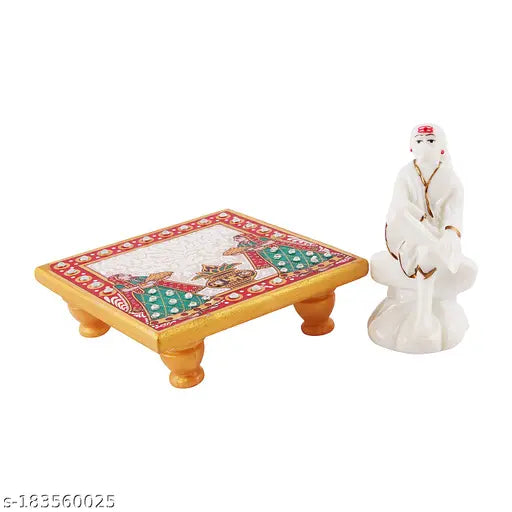 Marble & polyresin Sai Baba Idol with marble Chowki - Divine figurine for Pooja room, home decor, versatile decorative idol. Handcrafted in India. (11.5 cm x 5.5 cm x 5.5 cm)