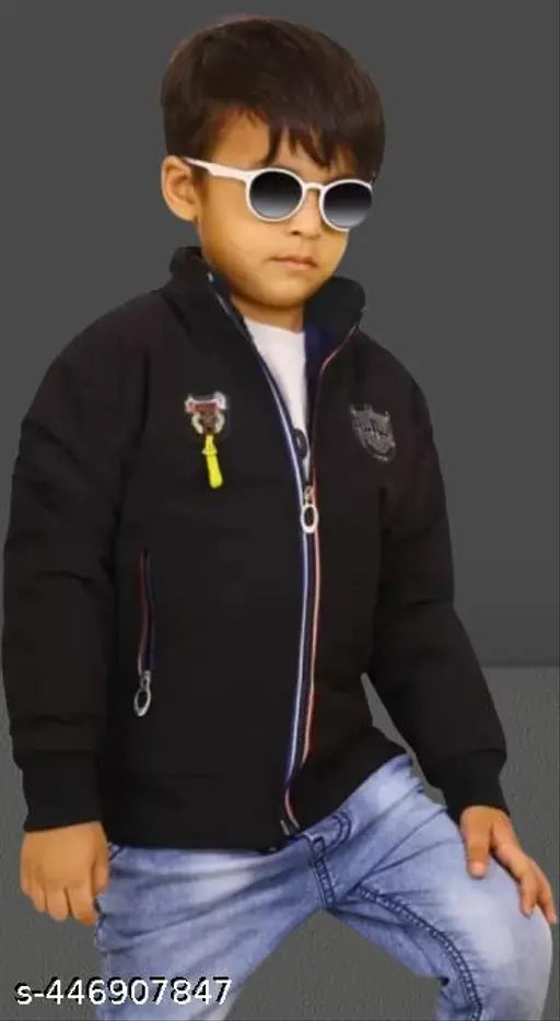 Black boys jacket, childrens coat, zip front closure