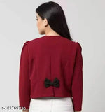 Maroon cotton blend casual Soul Essence women's bow jacket, perfect for parties or work