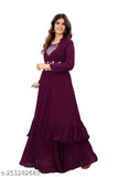Embroidered Georgette gown with Gotapatti work for women, Indian-origin evening wear with three-quarter sleeves