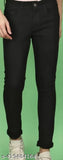 Trendy men's black skinny jeans with distressed wash