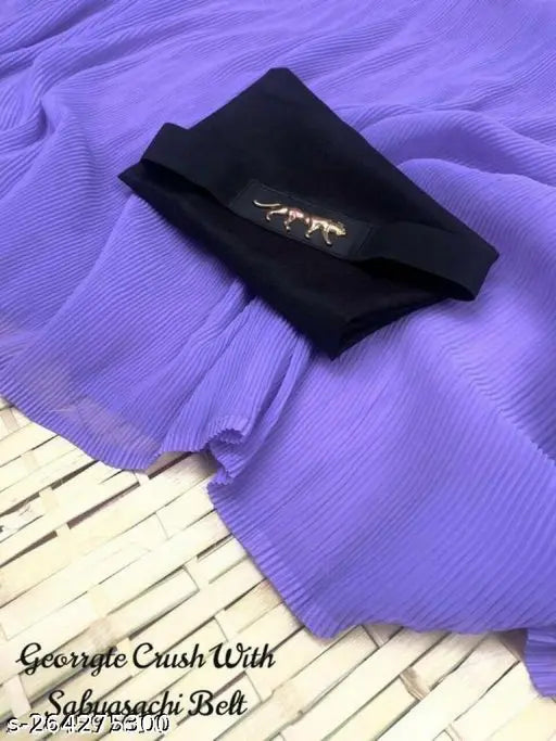 Deep purple Jaguars Concept Crush saree with black belt detailing