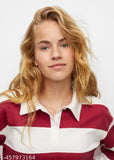 Women Striped Polo Neck Pure Cotton Multicolor T-Shirt