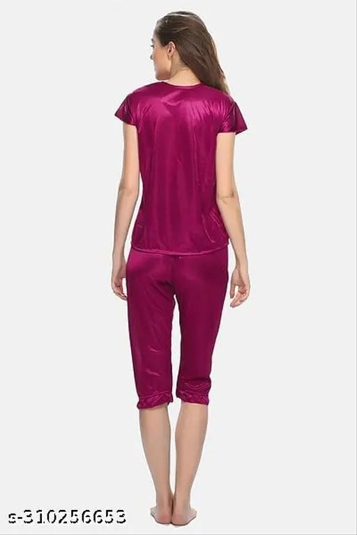 Satin capri night suit set for women, soft and smooth fabric, perfect for special nights or bedroom wear